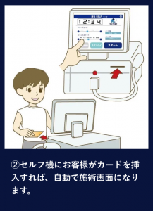 セルフ機にお客様がカードを挿入すれば、自動で施術画面になります