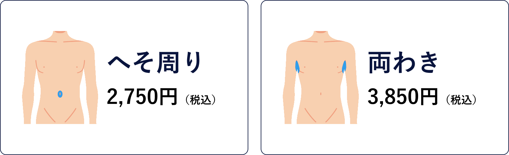 へそ周り2,750円　両脇3,850円